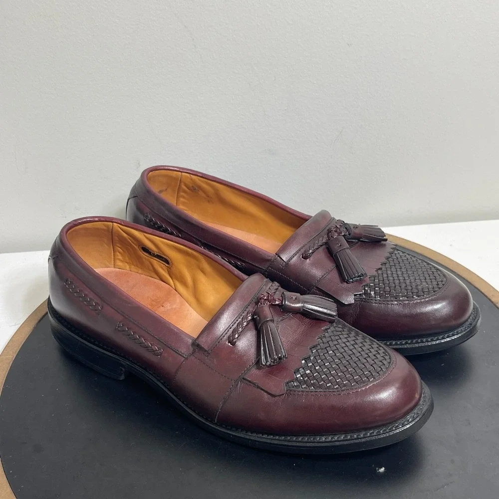 Allen Edmonds‎ Shoes Men 8 D Cody Brown Oxblood Tassel Loafers Woven Kiltie